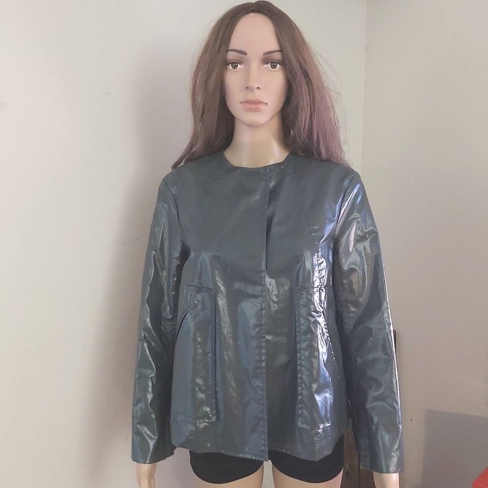 ZARA jacket Small gray LIMITED EDITION Gunmetal PVC Retro WATERPROOF